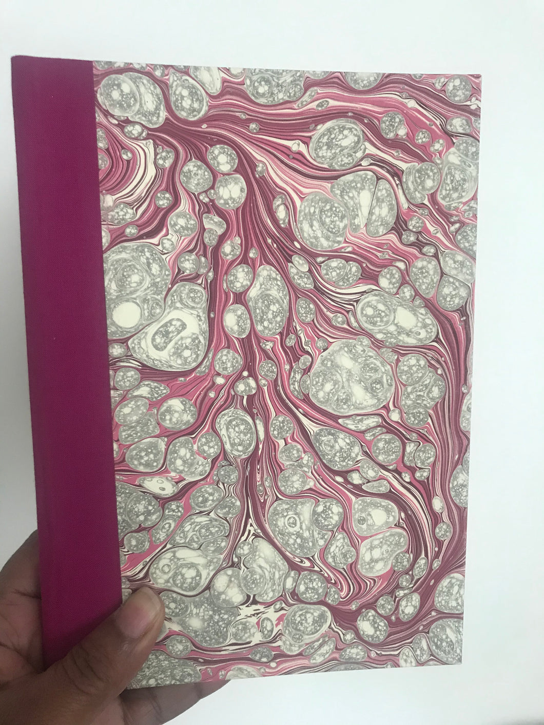 A5 unlined handmade notebook marble raspberry